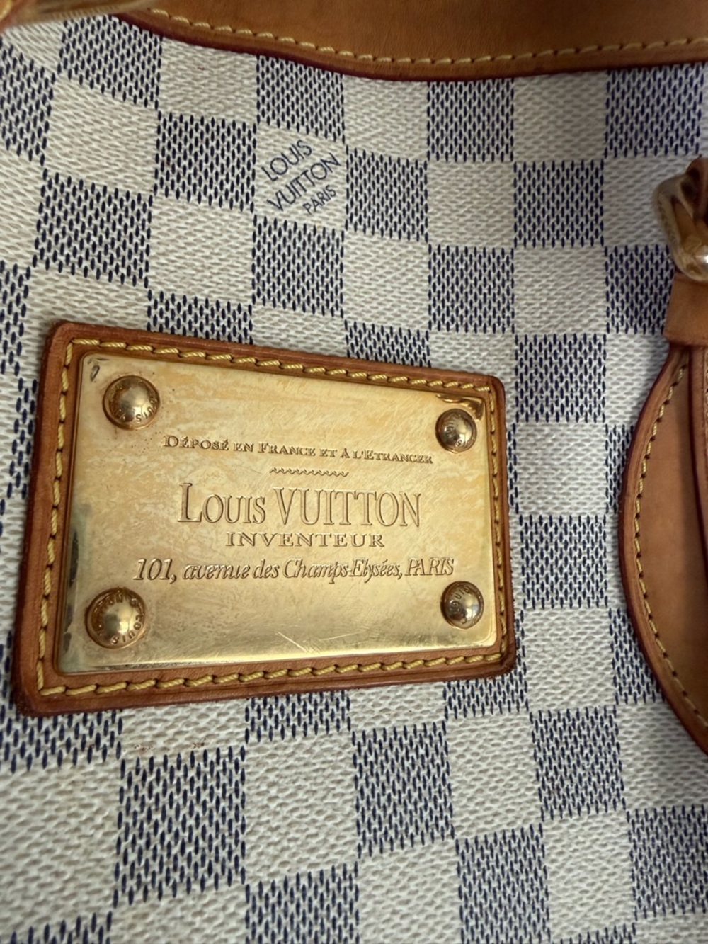 Louis Vuitton Damier Azur Hampstead MM Canvas Tote with Tan Leather Trim - Picture 5 of 12